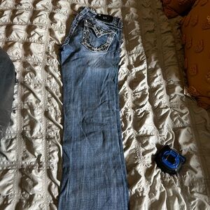 Miss Me Boot Cut Jeans - Blue with Silver Accents